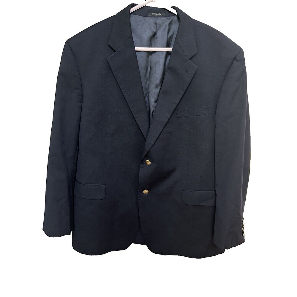 CHAPS Mens Solid Black 100%‎ WOOL Two Button Sport Coat Suit Jacket Blazer 46 R